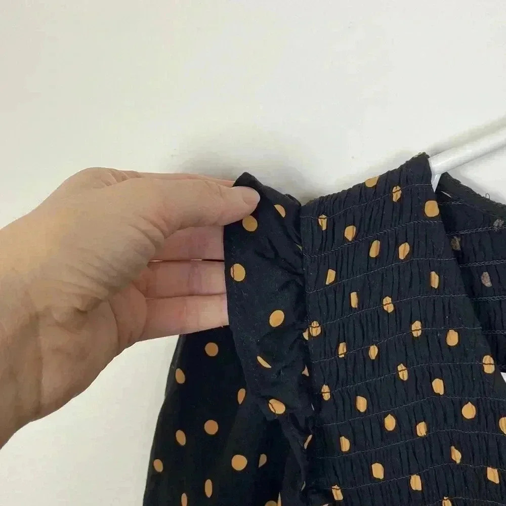 Madewell Women's XXS Black Tan Polka Dot 3/4 Sleeve Above Knee Dress Casual - Picture 3 of 9